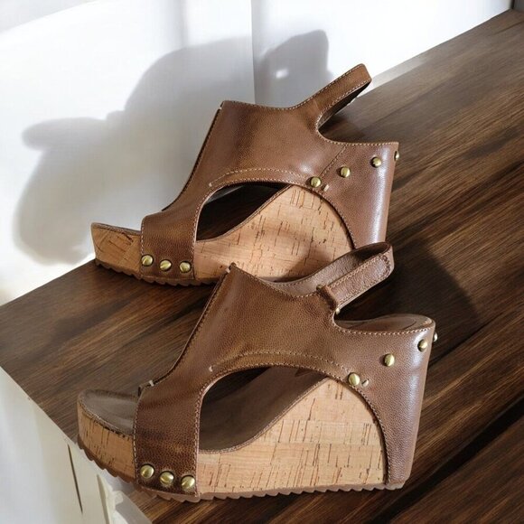 Antelope Brown Leather Wedge Platform Cork Sandals -EU 36 - Picture 2 of 10